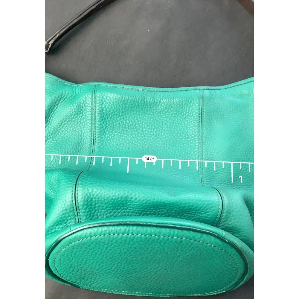 Cole Haan Green Pebbled Leather Hobo Shoulder Bag Emerald Handbag Brown Strap‎